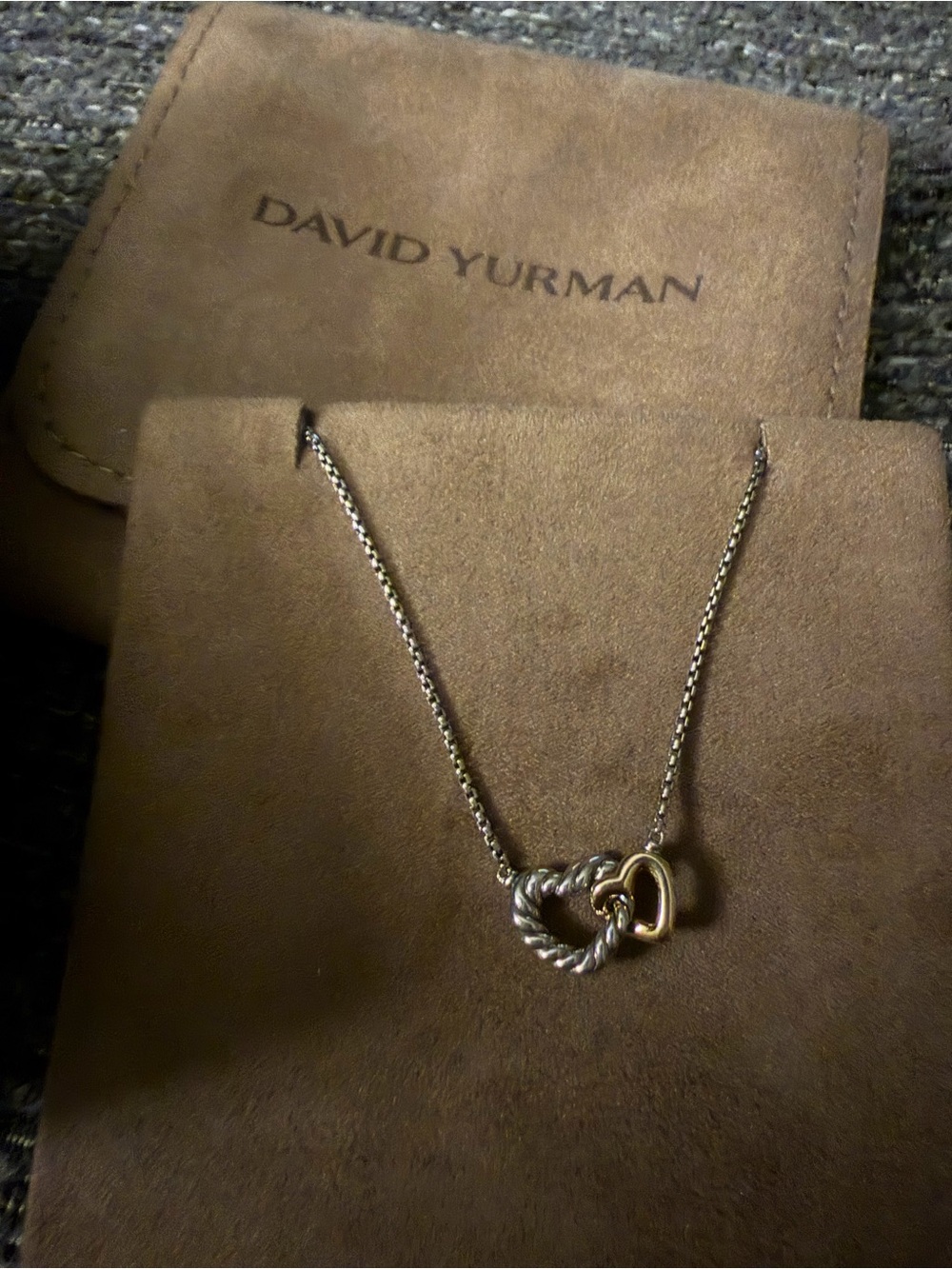 David Yurman Two-Tone Cable Heart Link Necklace - Silver & Gold
